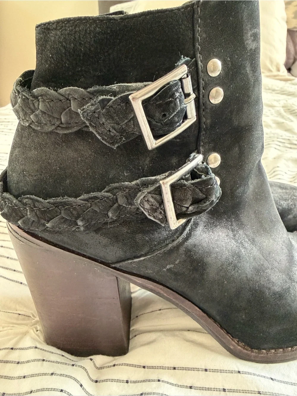 Steve Madden Black Suede Braided-Strap Ankle Booties